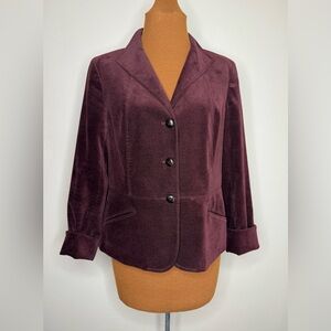Talbots Velvet Blazer Deep Burgundy Button Front Size 8